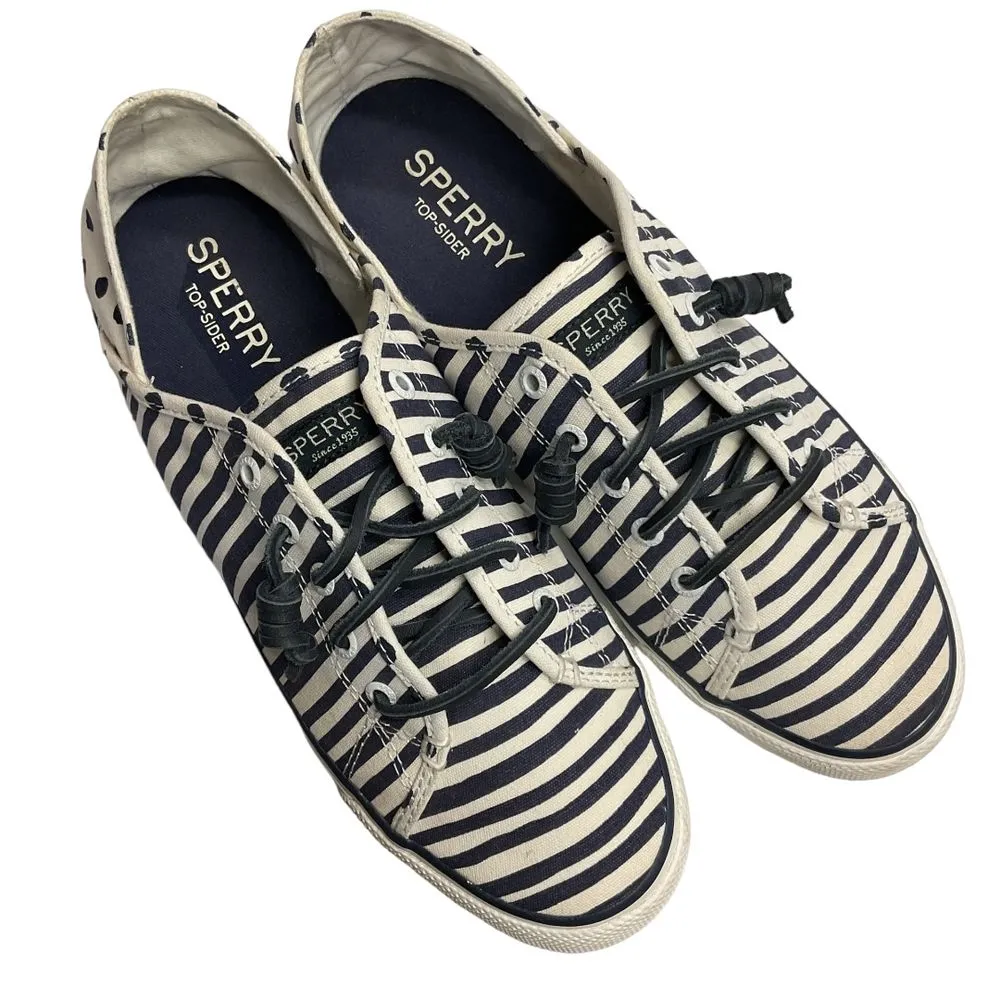 Sperry Women's Slip On Striped Dots Sneakers‎ Size 9 Navy White  Canvas Comfort - Image 2