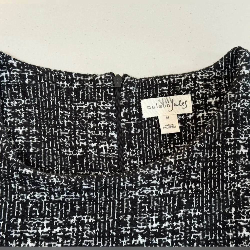 Maison Jules Black & White Dress Size Medium Twirl Skirt Flowy Elevated Office - Image 2