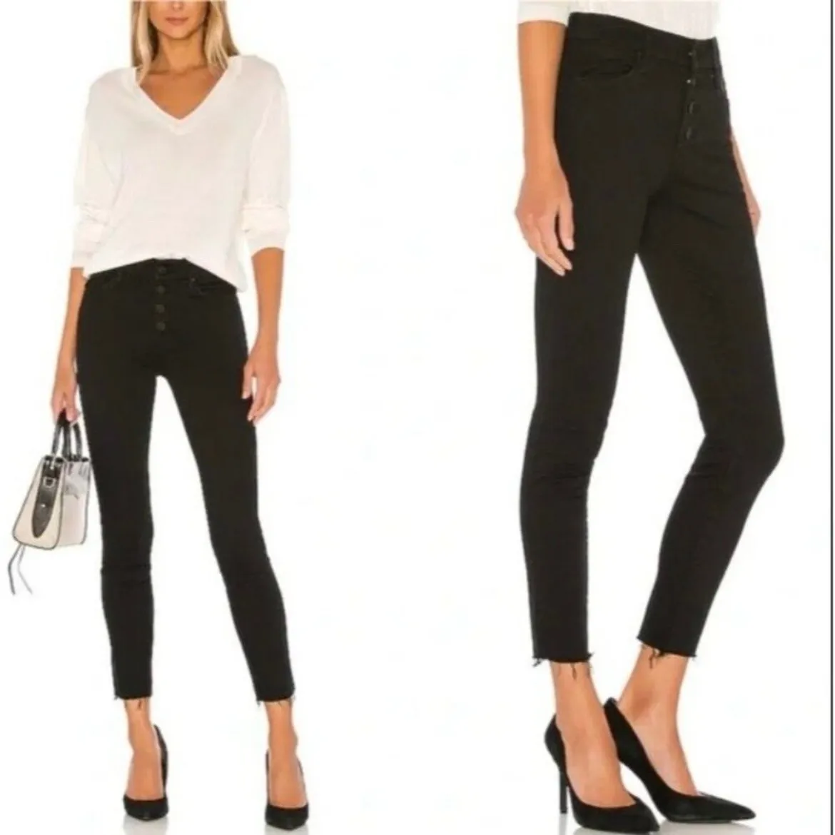 MOTHER The Pixie Ankle Fray Jeans Not Guilty Black Button Fly Distressed Size 25 - Image 2