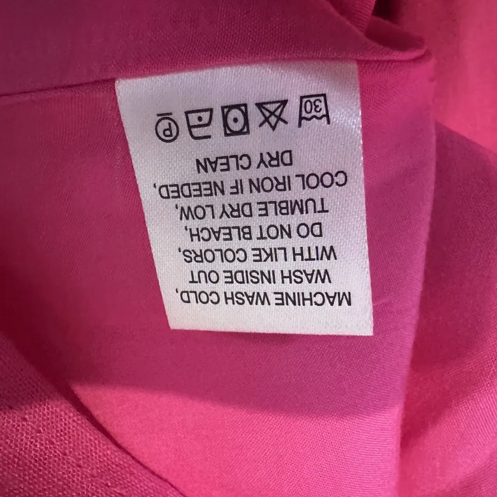 Lovers And Friends Moda Mini Dress Linen Hot Pink Blouson Sleeve Babydoll Large - Image 7