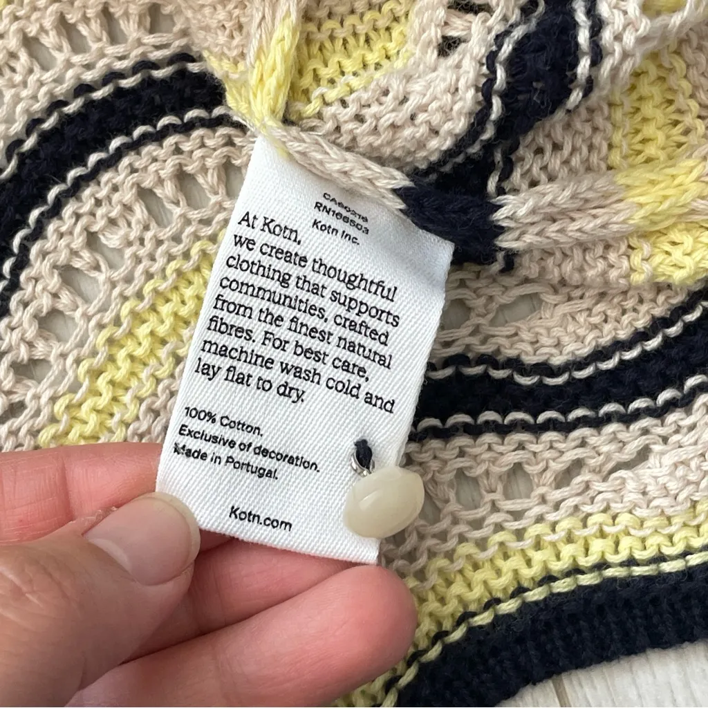 Kotn Sabah Polo crochet knit crop womens Yellow Navy (medium) unique fun summer - Image 6