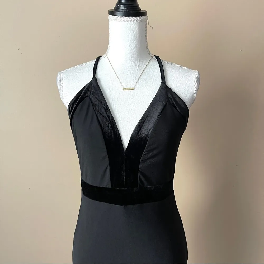 PRIVY | Black Bodycon Velour/Mesh Detail Cocktail Dress Sz L - Image 2
