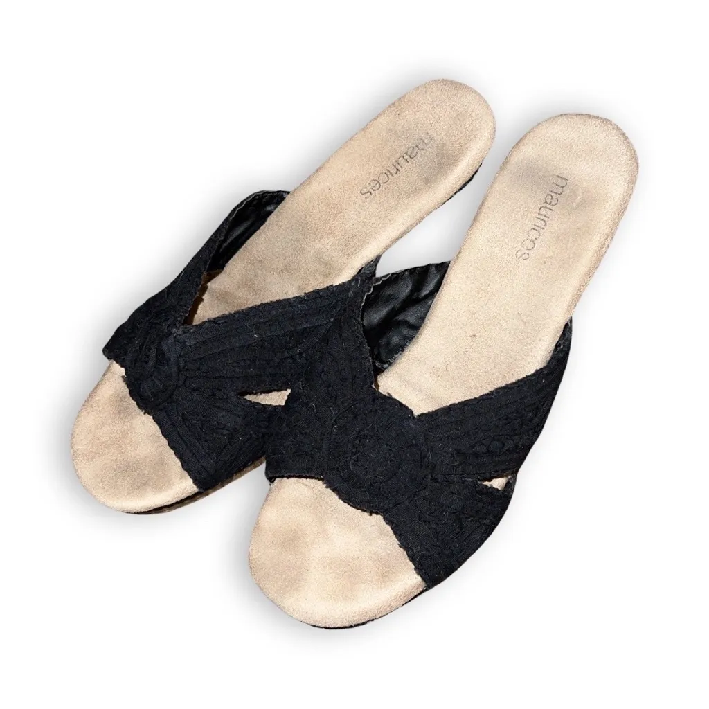 🪩4/$20!! Maurices Women’s Wedges 10 “Joselyn” black/tan slip on sandals 🪩4/$20!! - Image 4