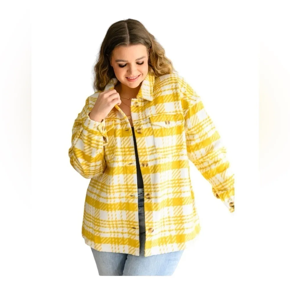 Jodifl Shacket size 1xYellow/gold and white plaid - Image 2