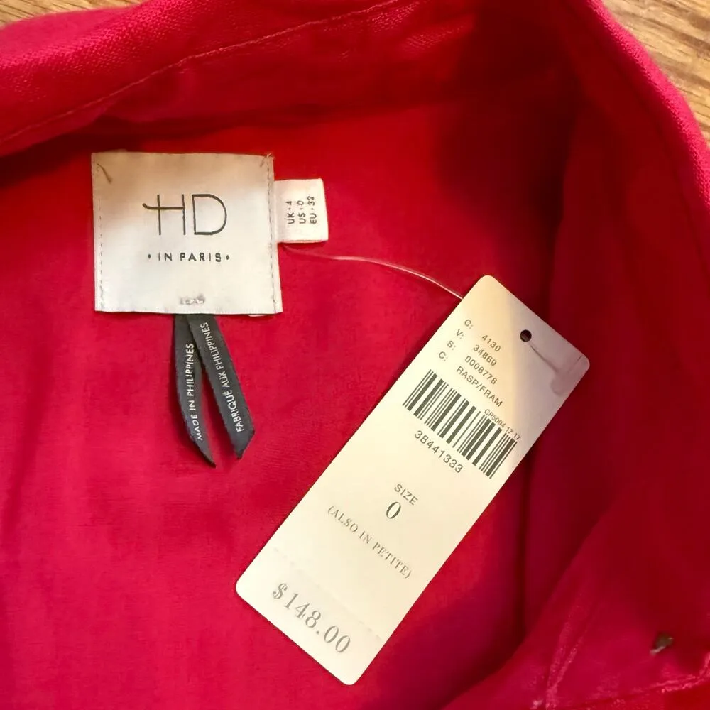 HD in Paris Anthropologie Women 0 Pink Linen Collared A-line Paneled Shirt Dress - Image 10