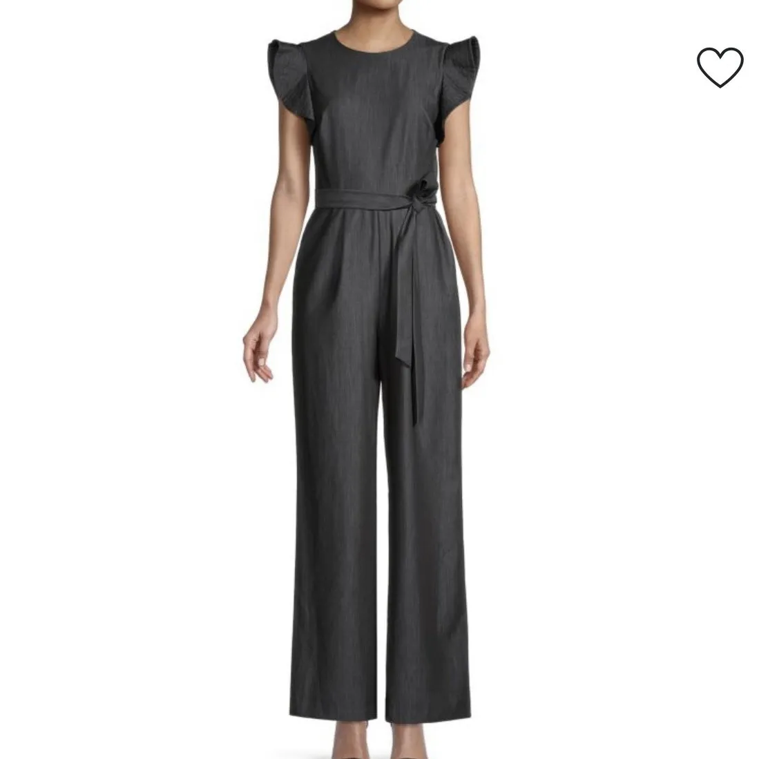 Calvin Klein Chambray Denim Ruffle Sleeve Belt‎ Wide Leg Crop Jumpsuit Pockets 6 - Image 3