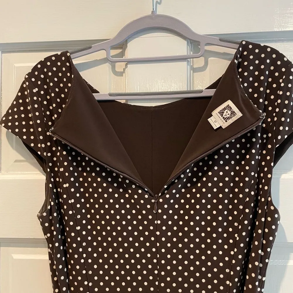Anne Klein Polka Dot Belted Midi Dress Brown & White Size‎ 12 - Image 7