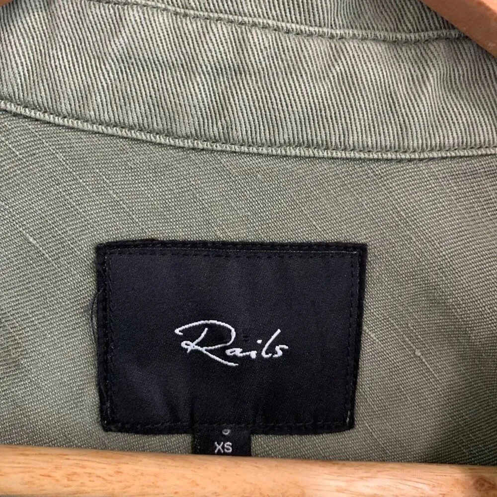 Rails Karlie Long Sleeve Utility Button Down Collared Shirt Dress Olive Green XS - Image 9