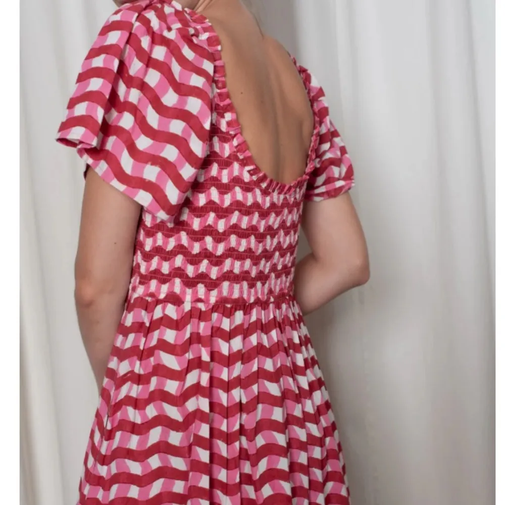 NWT Ophelia & Indigo Delilah Dress XS Red Pink Zigzag Stripe Cotton Resort Smock - Image 3