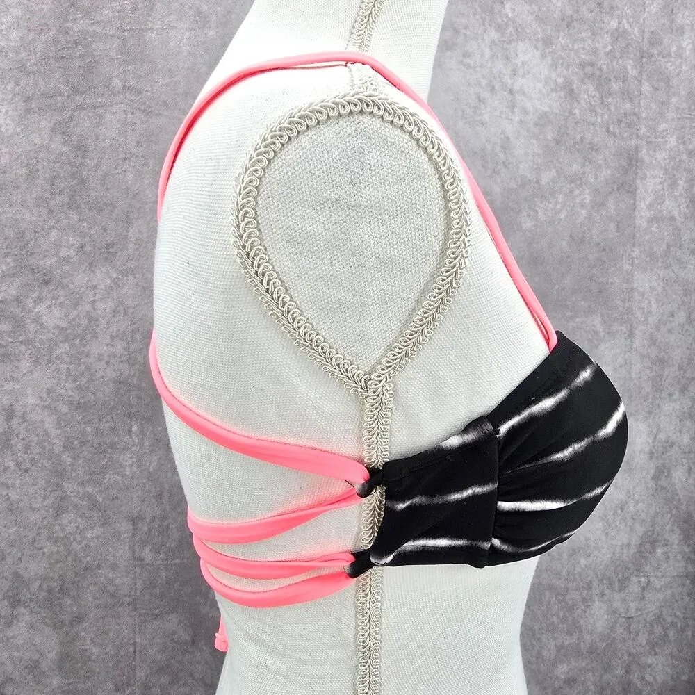 Xhilaration Black White Pink Padded String Adjustable Bikini Top Swimwear Medium - Image 3