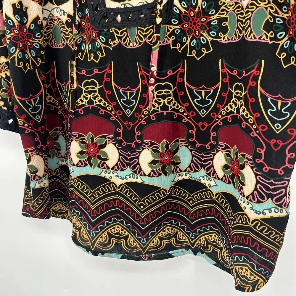 Denim 24/7 Boho Gauzy Crepe Tunic Top Back Pink Mixed Pattern Crochet 16W Size undefined - Image 6