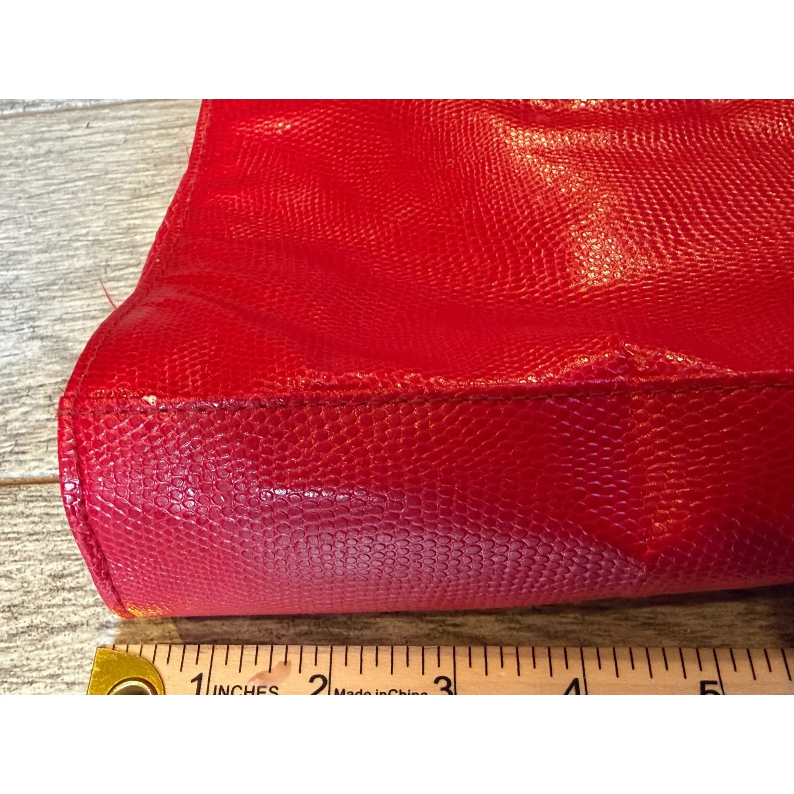 Giorgio Beverly Hills Hand Bag‎ Red Faux Leather Bamboo Straps Christmas Purse - Image 10