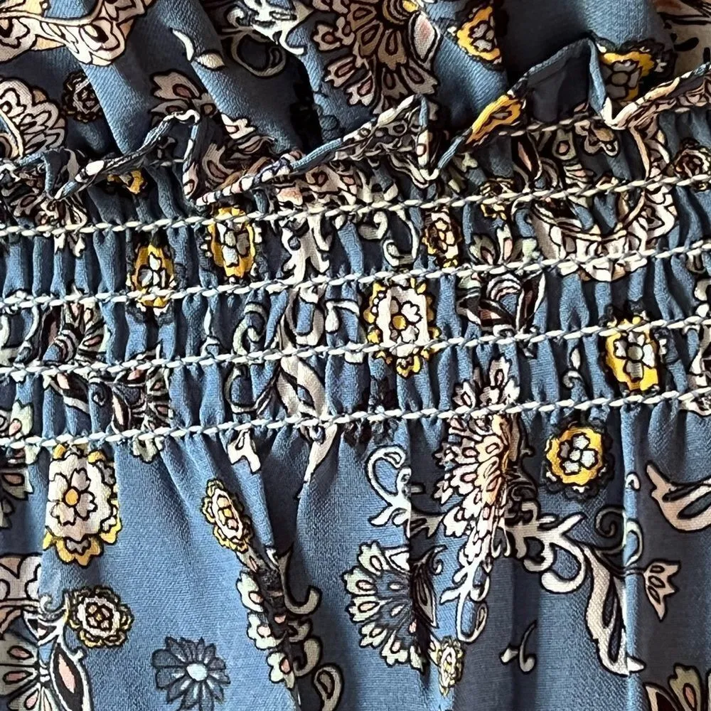 Max Studio maxi dress floral shirred waist ruffle flutter sleeves size L - Image 7