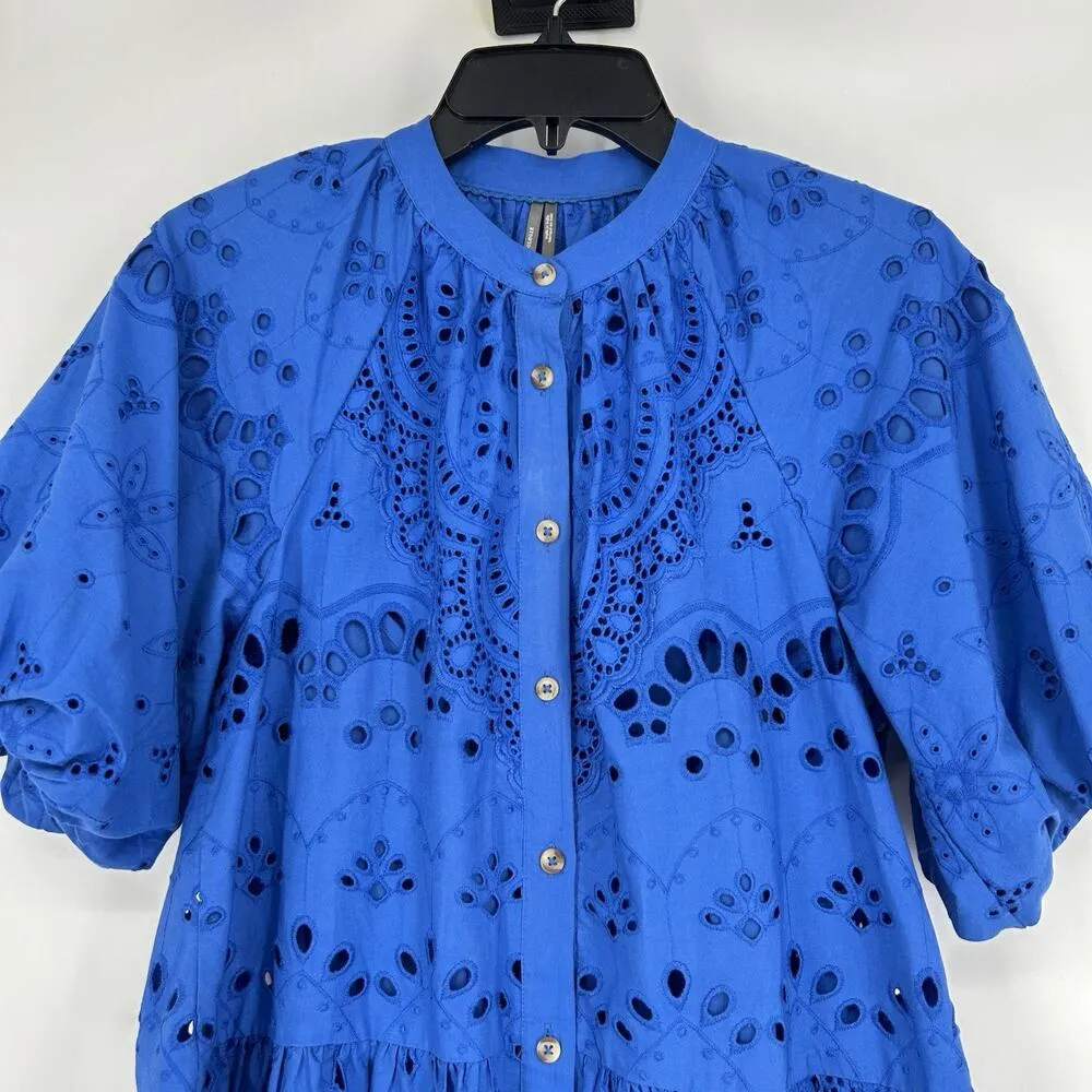 Anthropologie Tallulah Eyelet Lace Mini Dress Puff Sleeves Button Front Size XS - Image 3