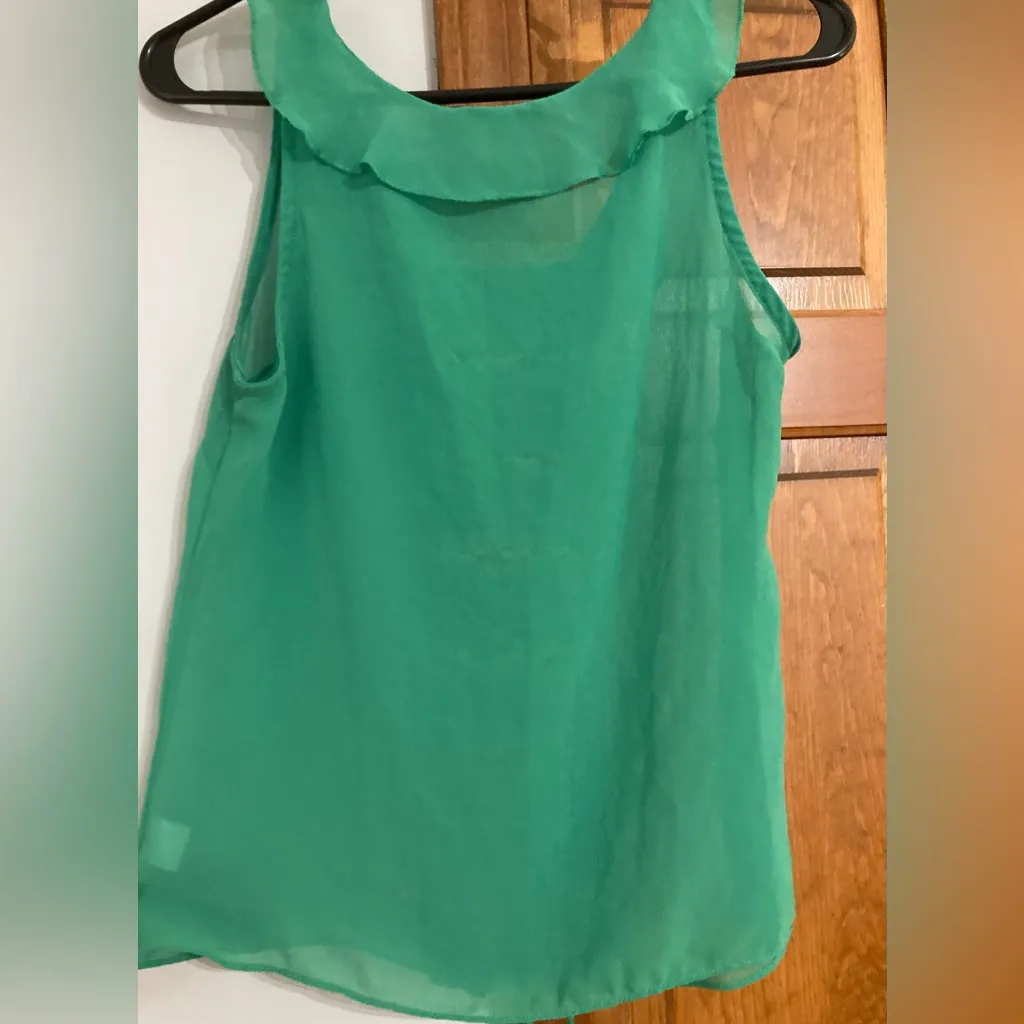 Emerald Green Ruffle tie front Blouse S Small - Image 2