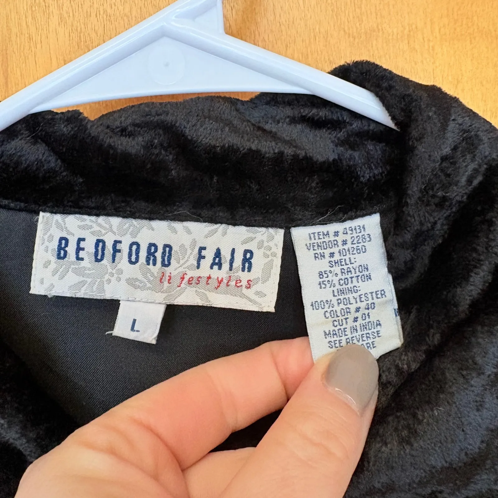 Bedford Fair Patchwork Velvet Plaid Button Down Jacket Women's L Colorful Black Size L - Image 2