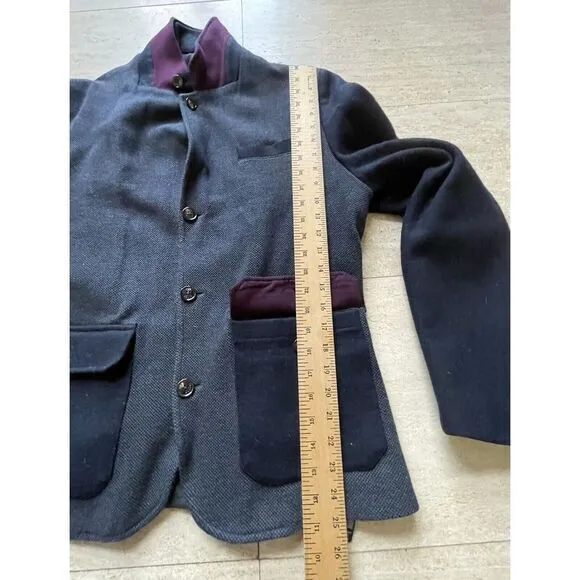 Ted Baker London Blue Wool‎ Sleeve Textured Coat Jacket Removable Collar Size 6 - Image 7