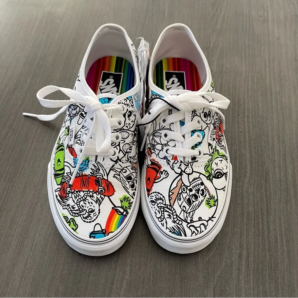 NWT! Vans x Crayola Sketch Your Way Skate Shoe White size Women 6 Men 4.5 - Image 2