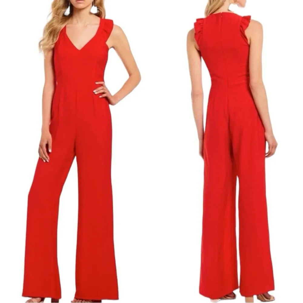 Sugarlips Jumpsuit V-neck Sleeveless Ruffle Wide Leg Poppy Red Women Size XS - Image 14
