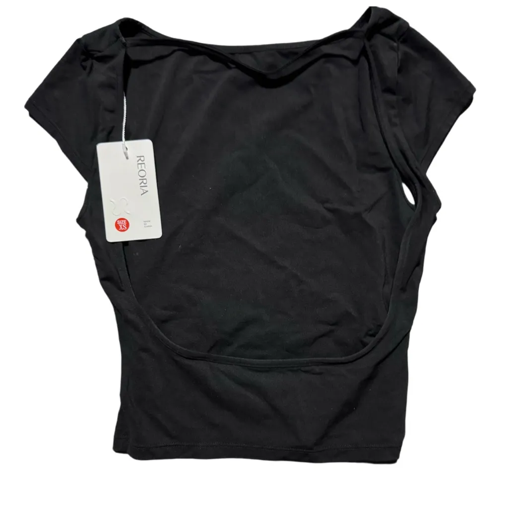 NWT REORIA Women’s Open Back Double Lined Black Crop Top‎ XS - Image 3