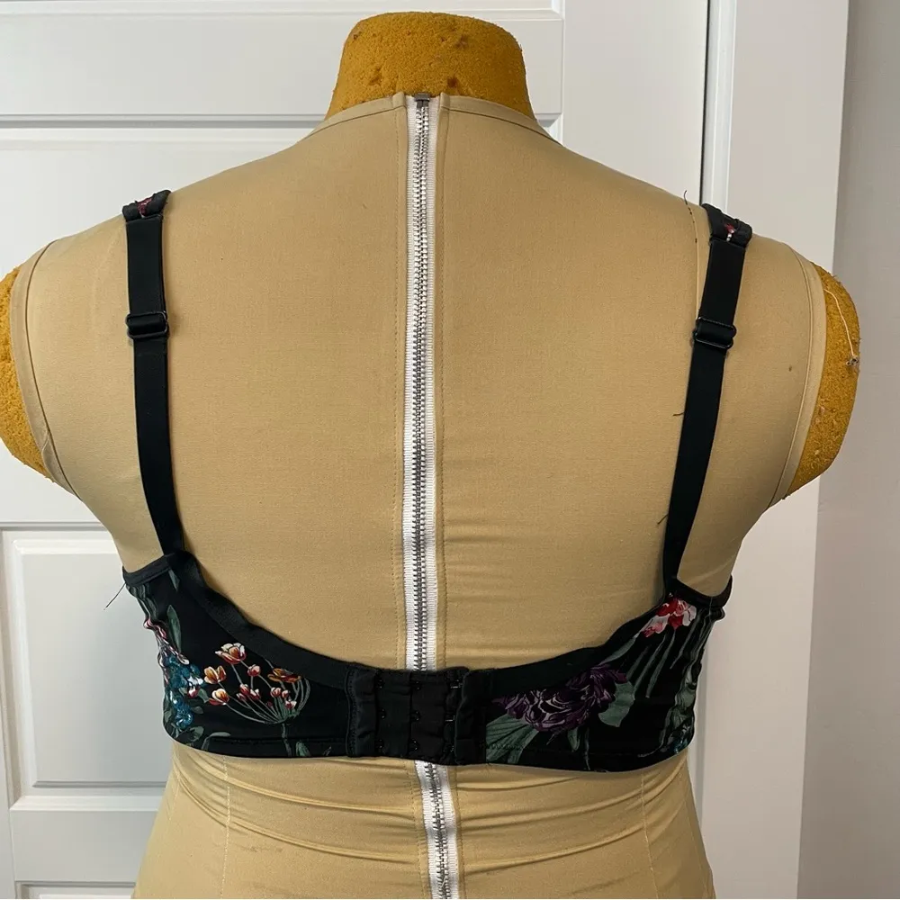 Cacique Black Floral Velvet Bow Lightly Lined Balconette Bra 40DD - Image 8