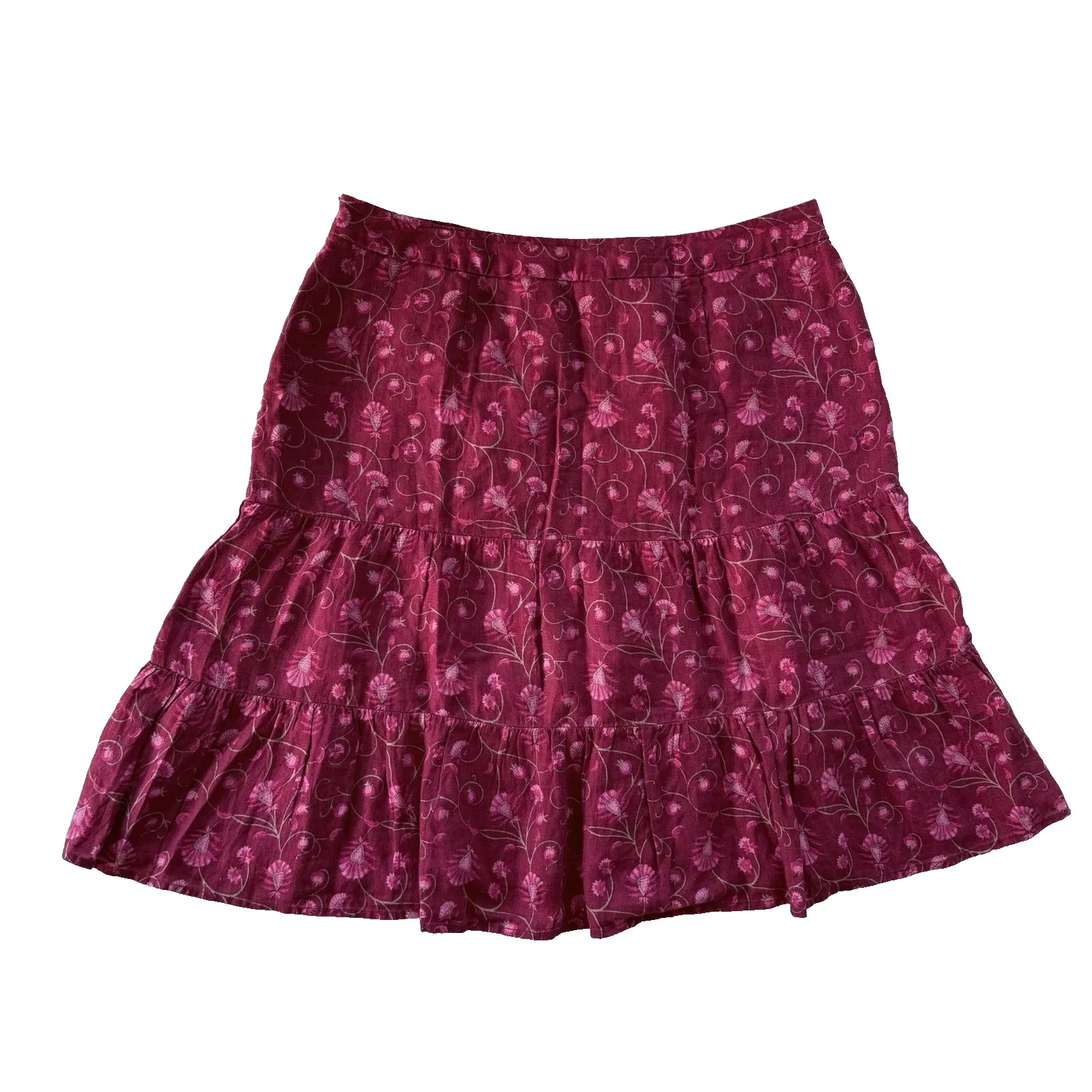 Gap Linen Skirt Womens M 8 10 Tiered Peasant Boho Floral Cottage Core Modest Red - Image 6