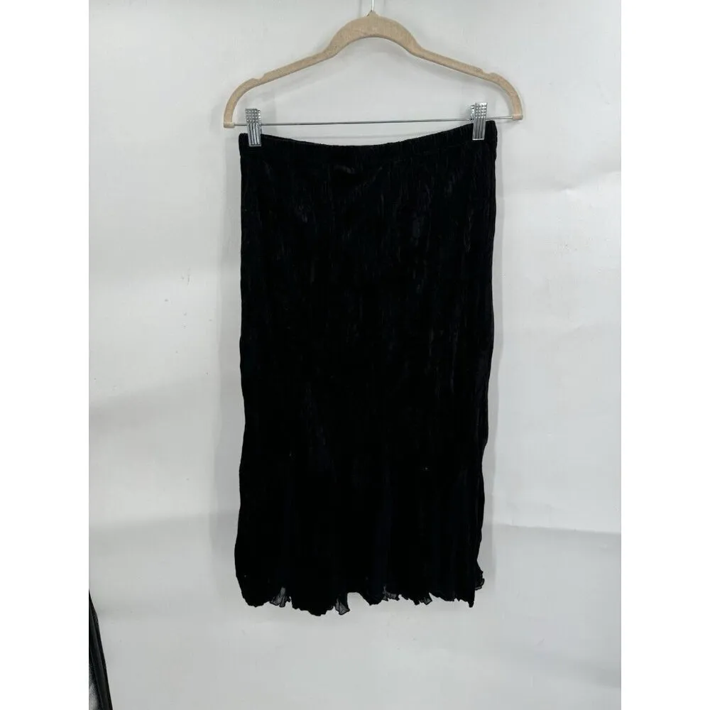 VTG Ticket Midi Skirt Women Medium Black Velour Witchy Gothic Steampunk - Image 2