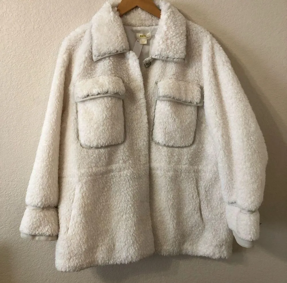 Anthropologie Maeve Cinched Soft & Elegant Faux Fur Coat in Ivory - Size Large - Image 2