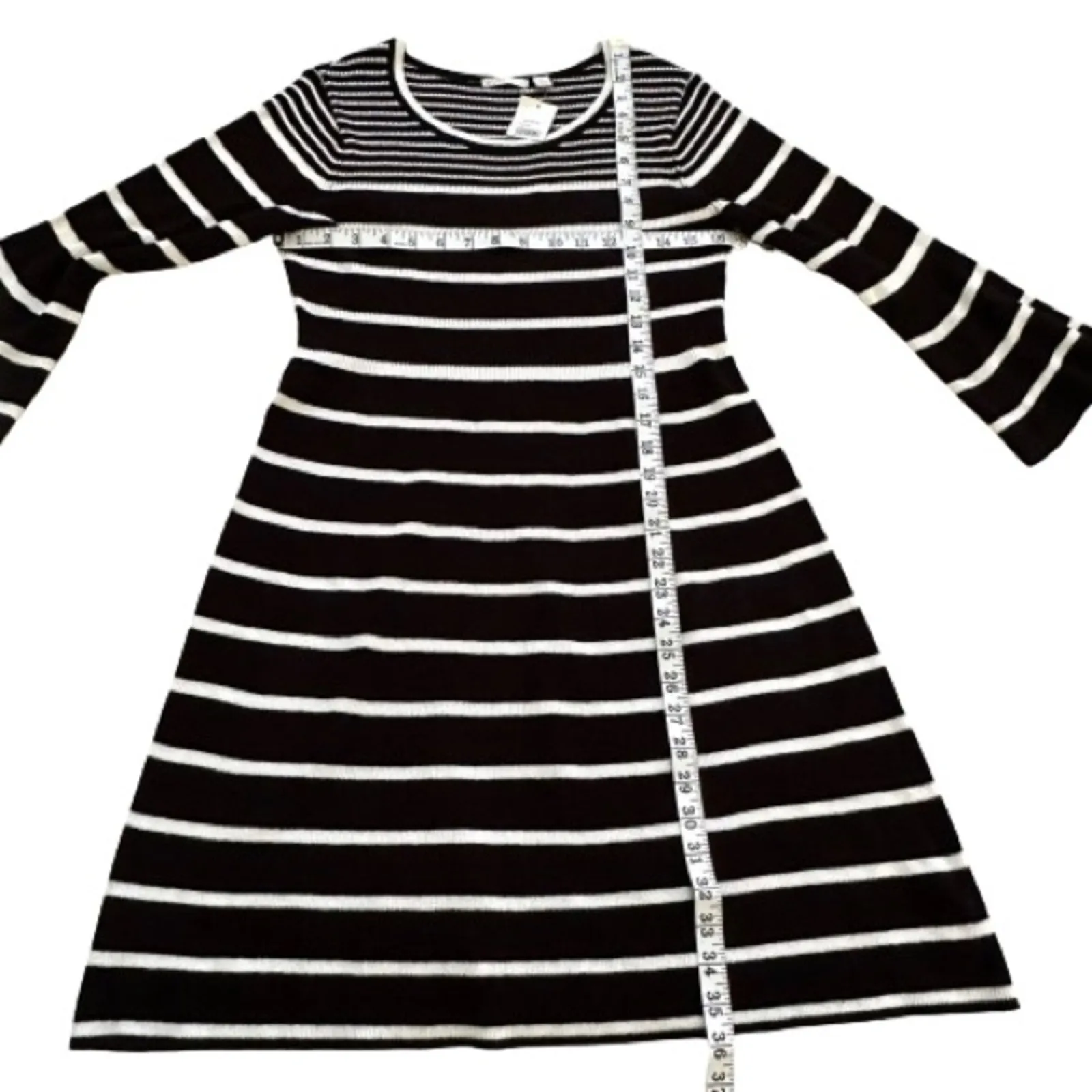 C Est 1946 Sweater Dress Black White Stripe Scoop Neck Long Sleeve Medium NEW - Image 9