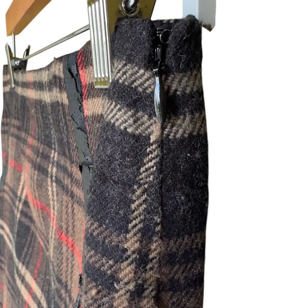 Vintage Y2K Plaid Mini Skirt Brown Red Wool Blend Preppy Grunge Size 0 - Image 7