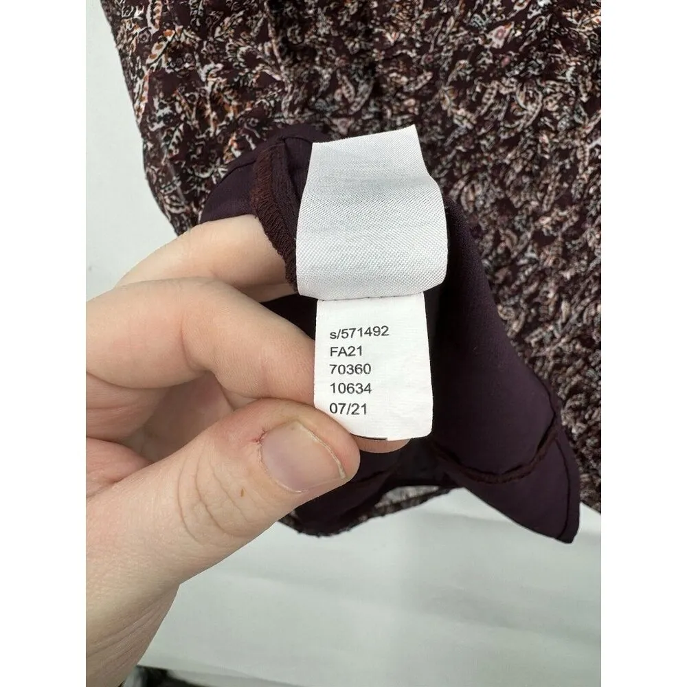 Loft Blouse Women Small Burgundy Floral Ruffle Peasant Cottagecore Prairie Ditsy - Image 6