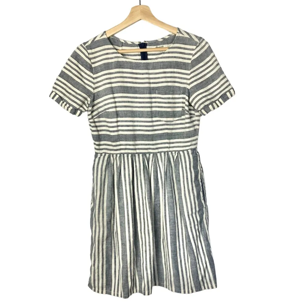 Madewell Songbird Striped Stucco Blue & Cream Stripe Short Sleeve Mini Dress 4 - Image 14