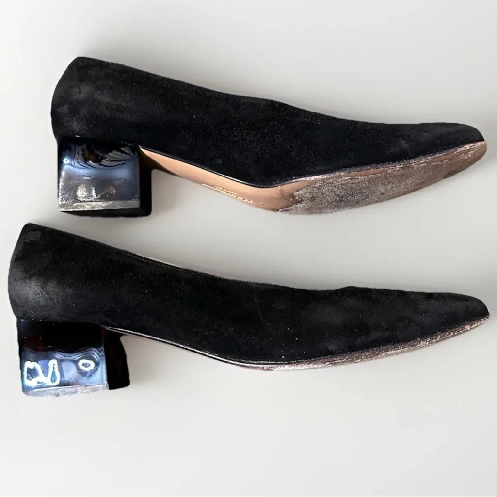 Salvatore Ferragamo Black Suede Pumps Womens 8.5 B Tortoise Shell Heel Italy - Image 8