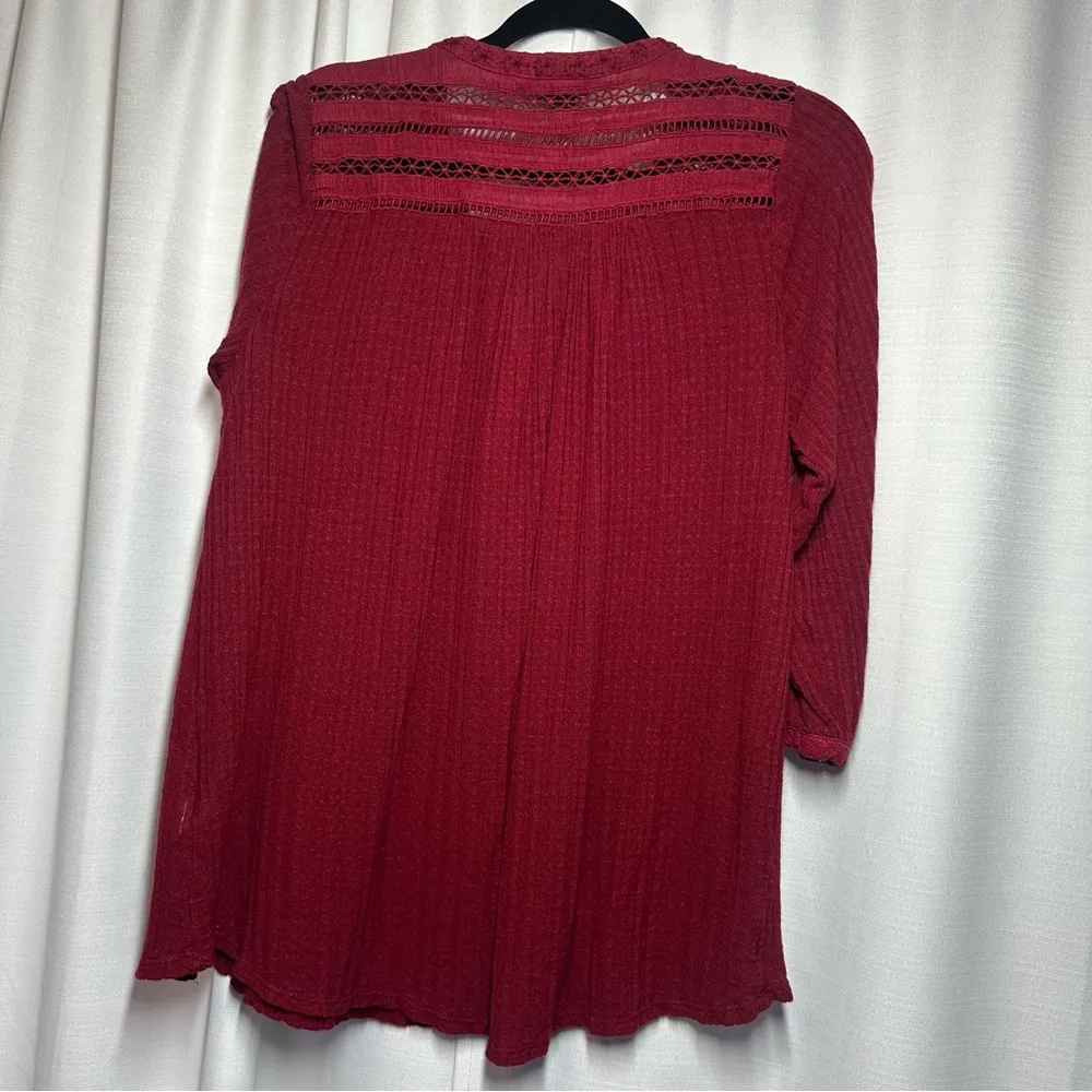 Lucky Brand Blouse Top Womens Plus 2X Boho Peasant Crochet Red Embroidered Linen - Image 13