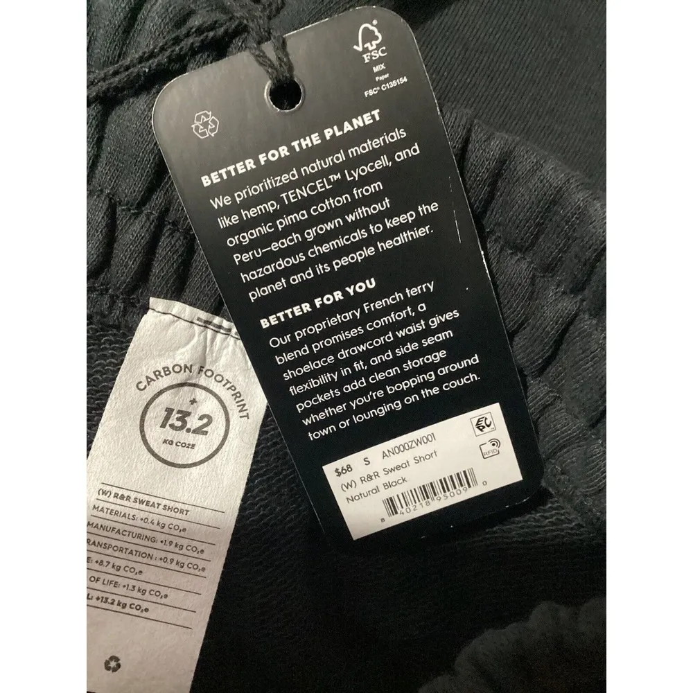 Allbirds Womens R&R Drawstring Pima Cotton Black Sweat Shorts S - Image 4