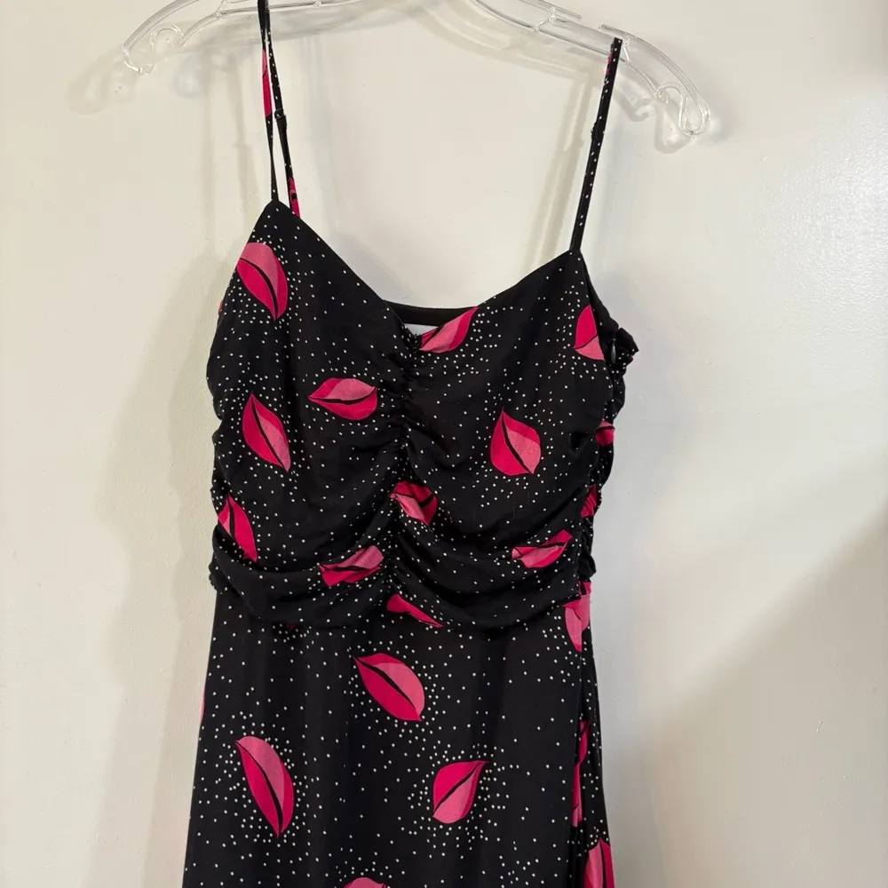 Ali & Jay Ariel Dress Midi Novelty Print Lips Sexy Black Pink XS Ruched Dot - Image 9