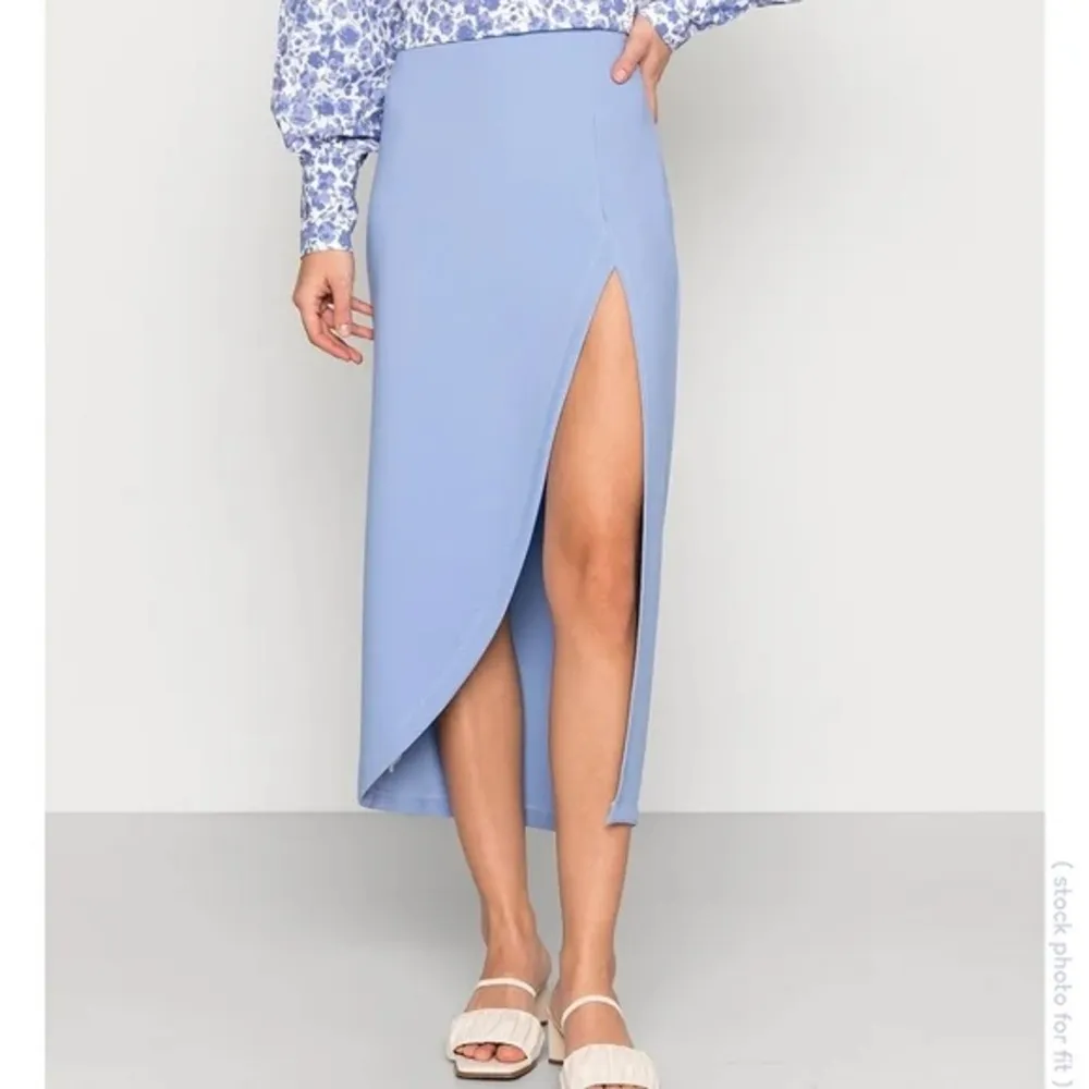 Abercrombie Elevated Midi Skirt dusty Light Blue high waisted bodycon plus curve - Image 9