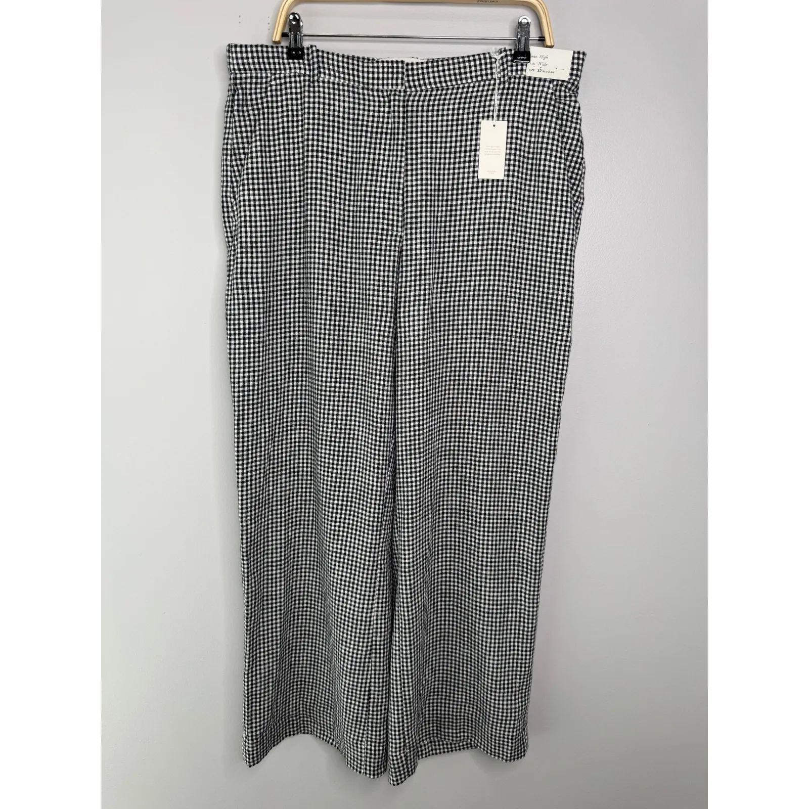 Abercrombie & Fitch Tailored Linen Blend Wide Leg Pant Size 14 Black Gingham NWT - Image 9