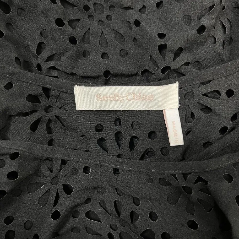 $428 NWOT See by Chloé Eyelet Top Lasercut Perforated Blouse Size 34 Black - Image 9