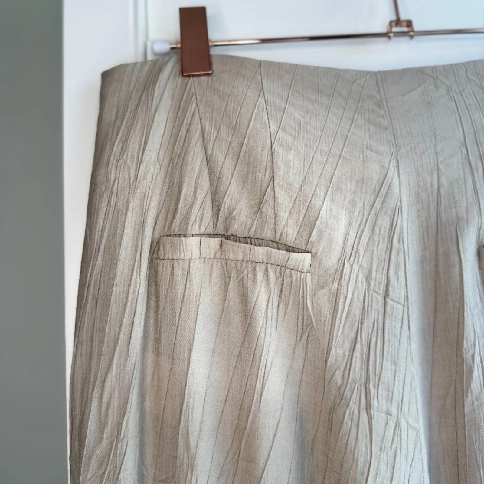 Nap Loungewear Asymmetrical Button Front High Waist Crinkle Pants in Grey size M Tan Size M - Image 8