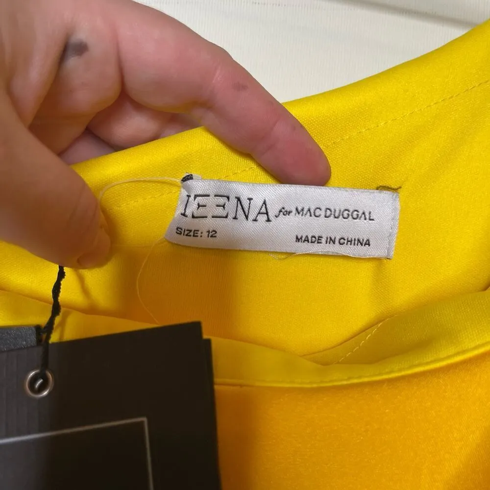 NWT Ieena Mac Duggal ONE SHOULDER RUFFLE MINI DRESS in yellow sz 12 - Image 4