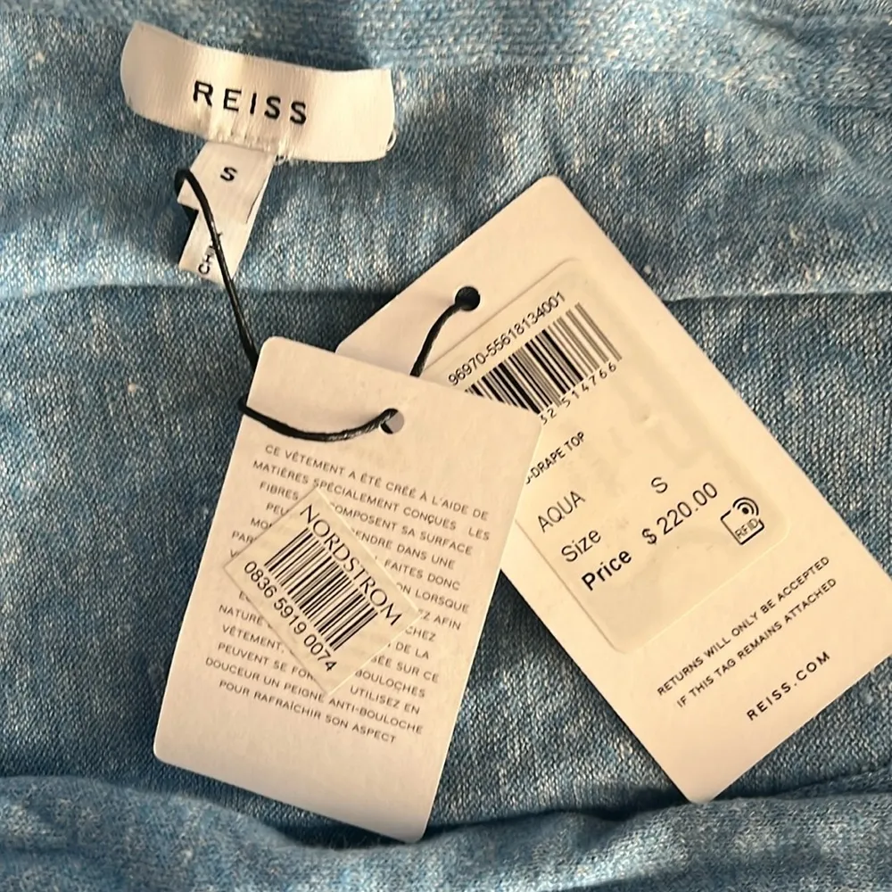 REISS Flo Draped One-Shoulder Top in Aqua Blue, Size S New w/Tag Retail $220 - Image 9