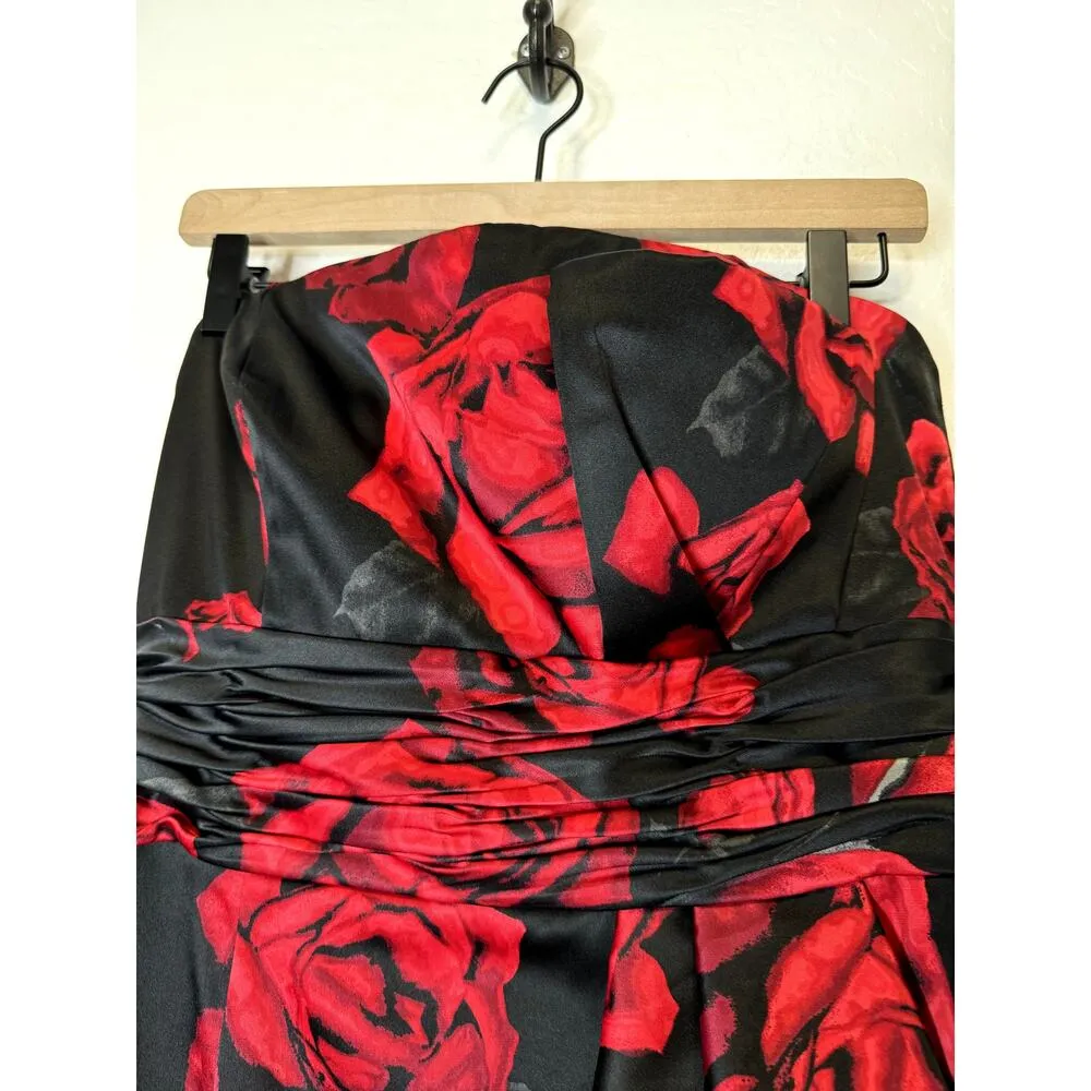 White House Black Market sz 8 Black Red Rose Strapless Prom Y2K Mini Dress - Image 3