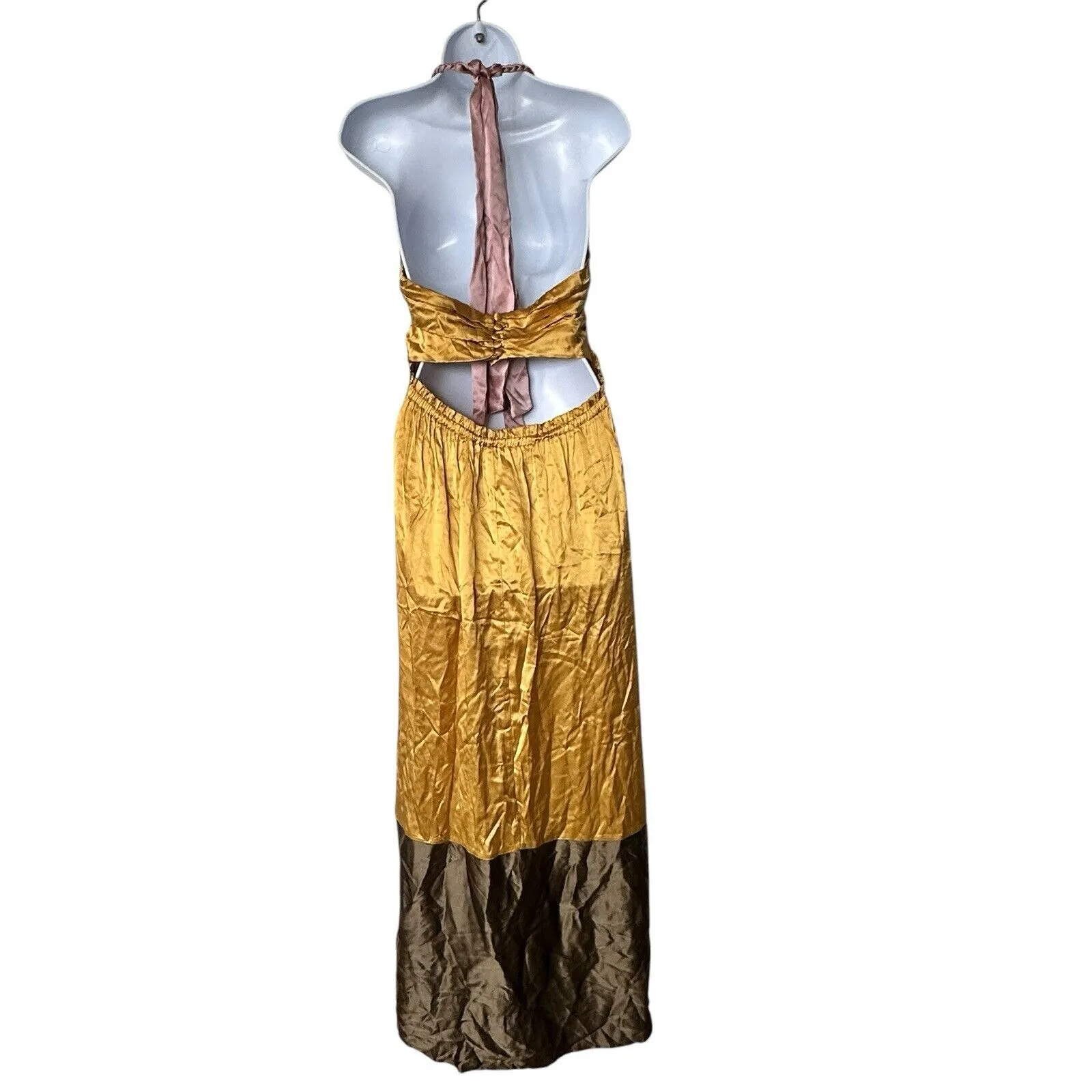 NWT Anthropologie Silk Color blocked satin halter cut out Maxi Dress 8 - Image 3