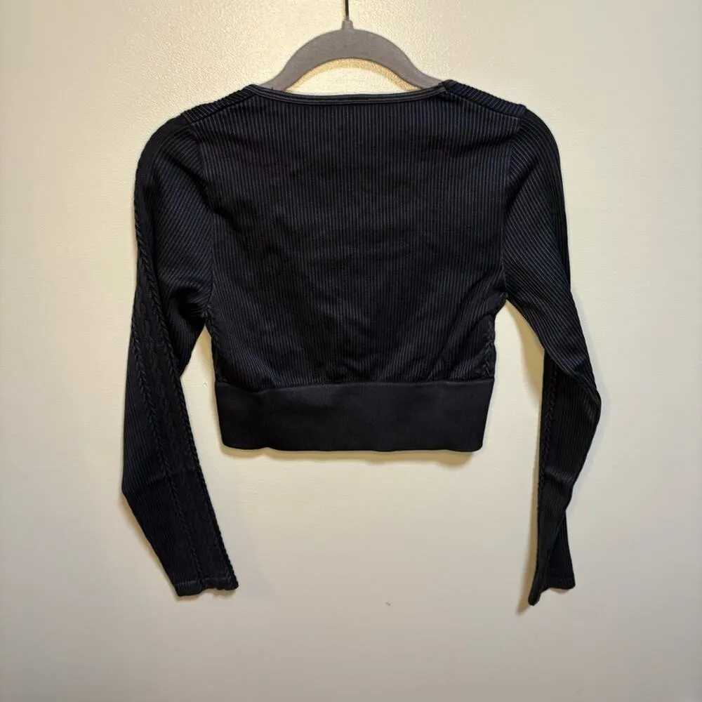 Offline by Aerie Black Ribbed Crop Medium Fitted Long Sleeve Contemporary Boho - Image 15