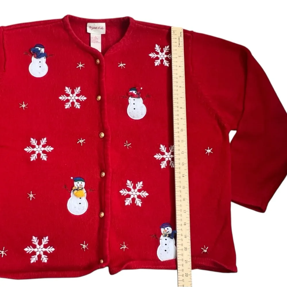 Festive Red Cardigan with Snowman Design Size L - Image 7
