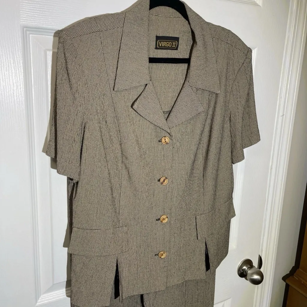 Virgo II Pant Suit Set Brown Heathered Rayon Sapporo Sz M Vintage Size M - Image 3