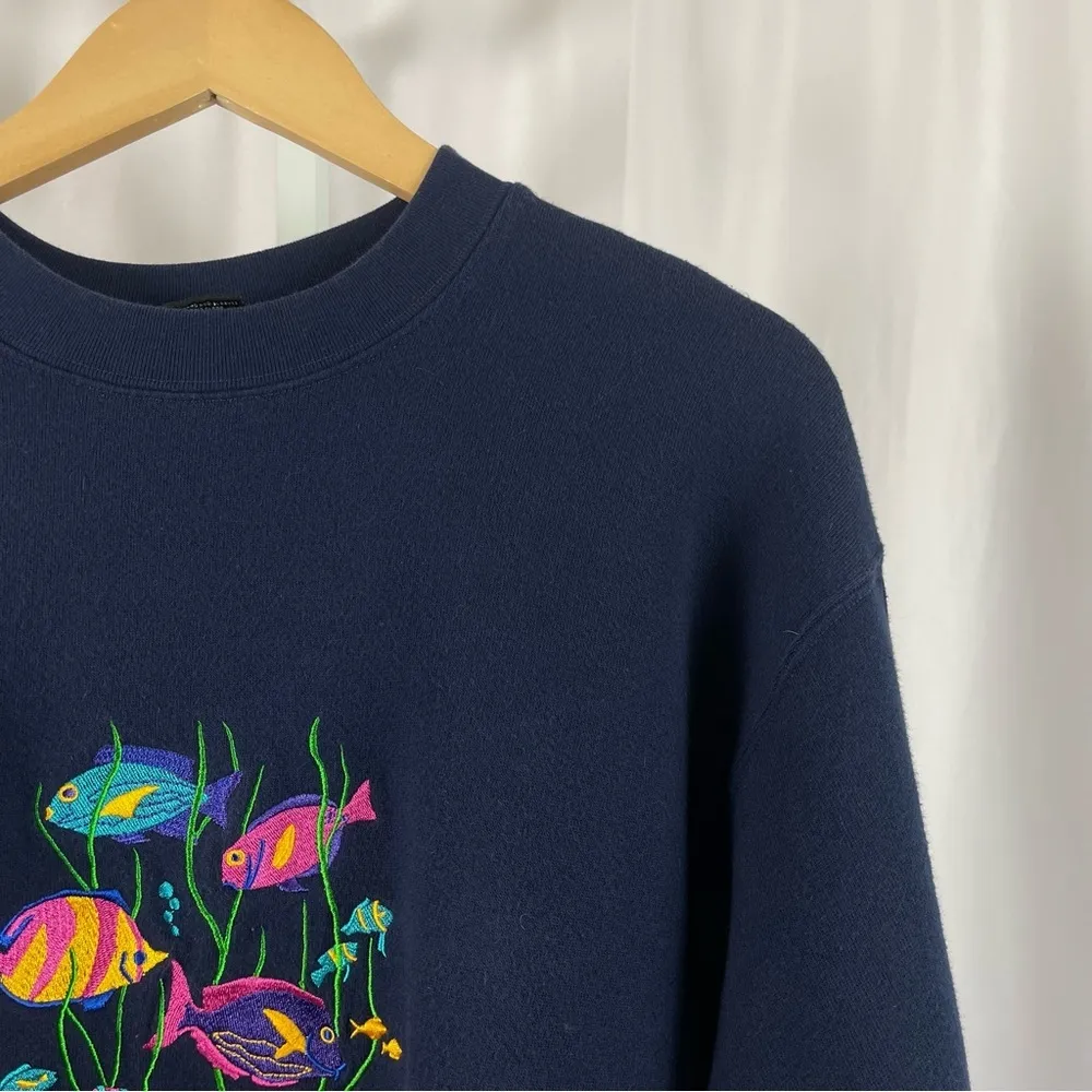 Vintage International Jeans Large Cabo San Lucas Fish Sea Crewneck Embroidered Blue - Image 6