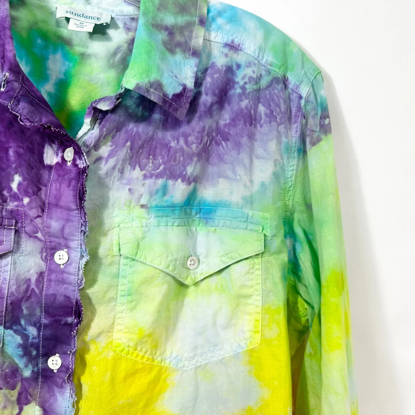 Sundance Medium Top Handmade Tie Dye Long Sleeve Button Up Rainbow Festival 347 - Image 7
