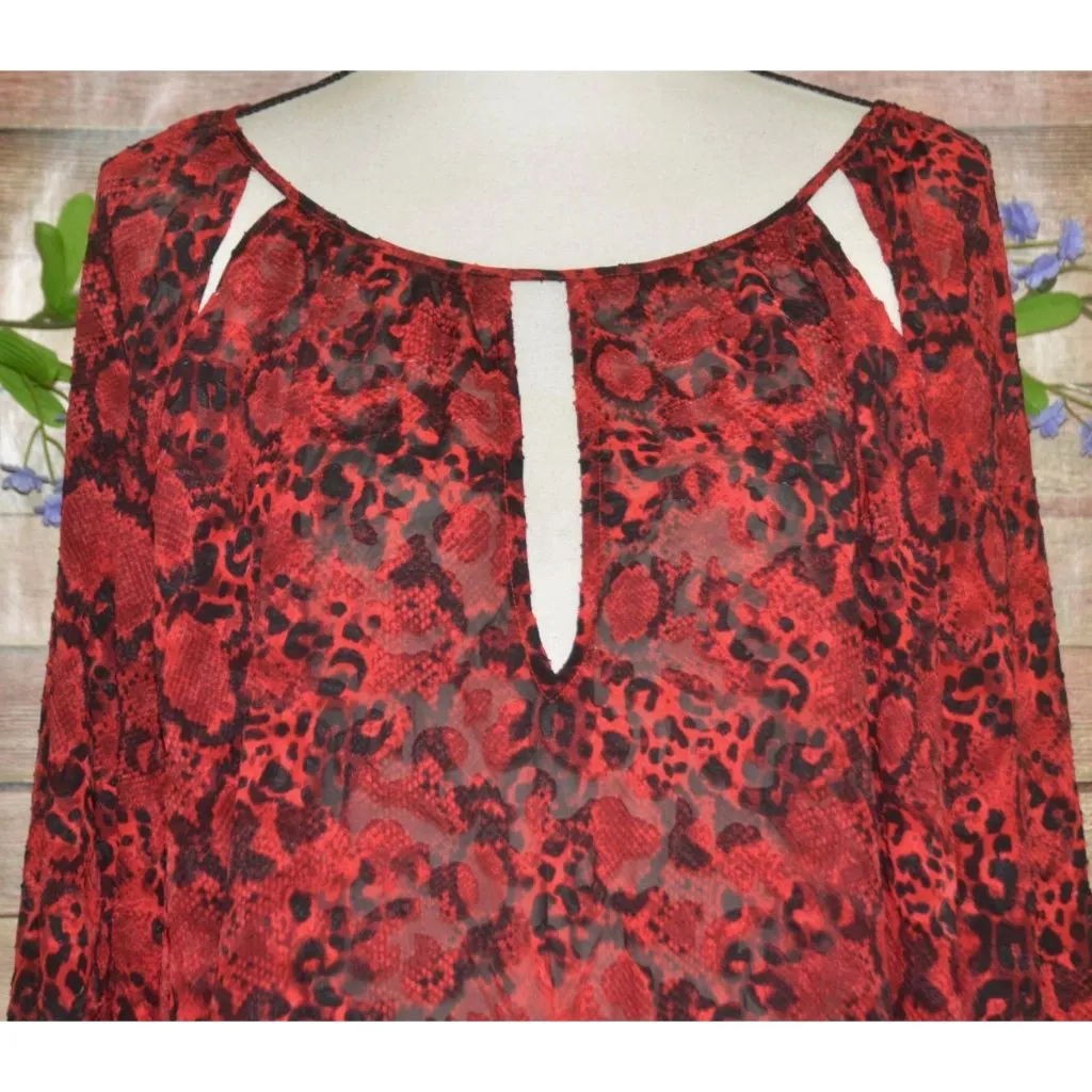 Lane Bryant Womens Sexy Red & Black Animal Print Sheer Blouse Top Plus Size 22W - Image 2